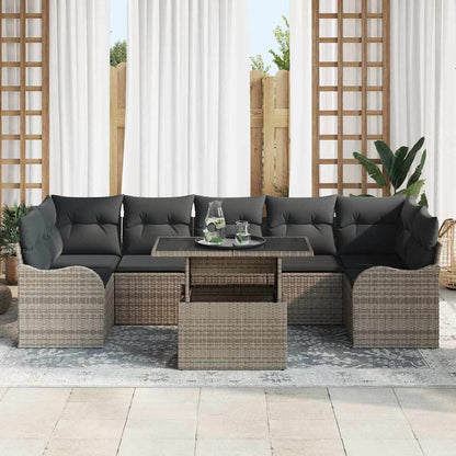 Garten-Sofa-Set mit Kissen mit Speicher 8 pcs Grau Poly Rattan