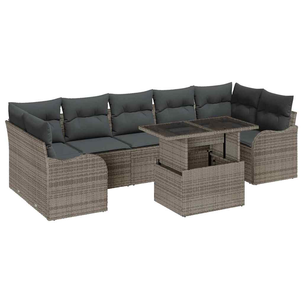 Garten-Sofa-Set mit Kissen mit Speicher 8 pcs Grau Poly Rattan