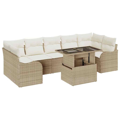 Garten-Sofa-Set mit Kissen mit Speicher 8 pcs Beige Poly Rattan