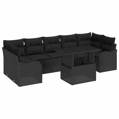 Garten-Sofa-Set mit Kissen mit Kissen 8 pcs Schwarz Poly Rattan