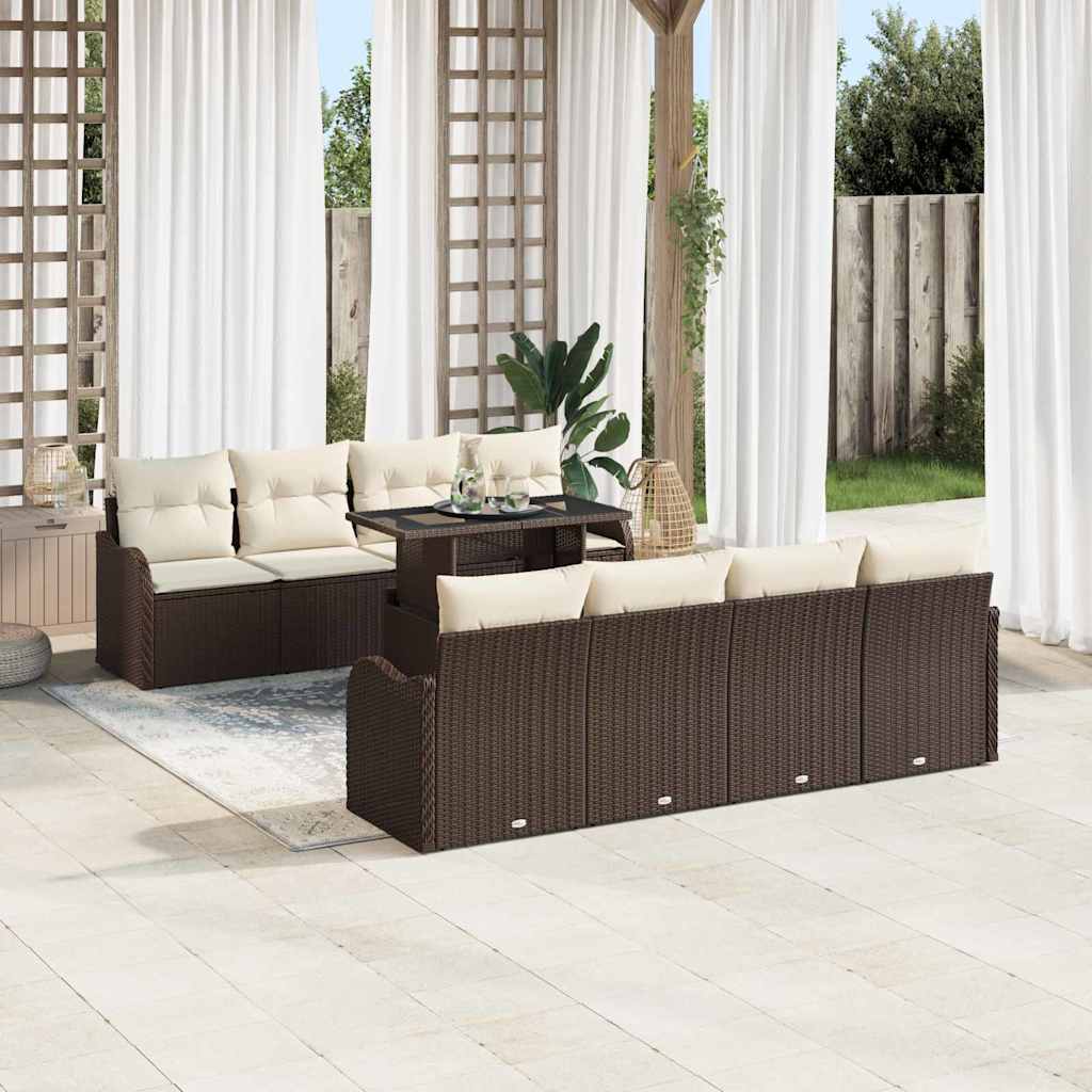 Garten-Sofa-Set mit Kissen mit Speicher 9 pcs Braun Poly Rattan