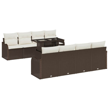 vidaXL Salon de jardin avec coussins et rangements 9 pcs Résine tressée Marron