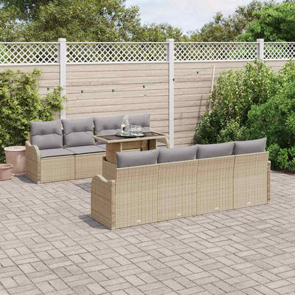 vidaXL Garten-Sofa-Set mit Kissen mit Speicher 9 pcs Beige Poly Rattan
