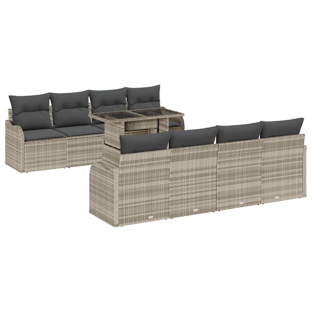 Garten-Sofa-Set mit Kissen 9 pcs Hellgrau Poly Rattan