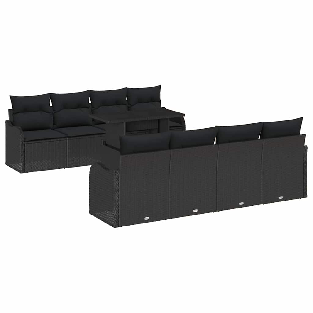 vidaXL Garten-Sofa-Set mit Kissen mit Kissen 9 pcs Schwarz Poly Rattan