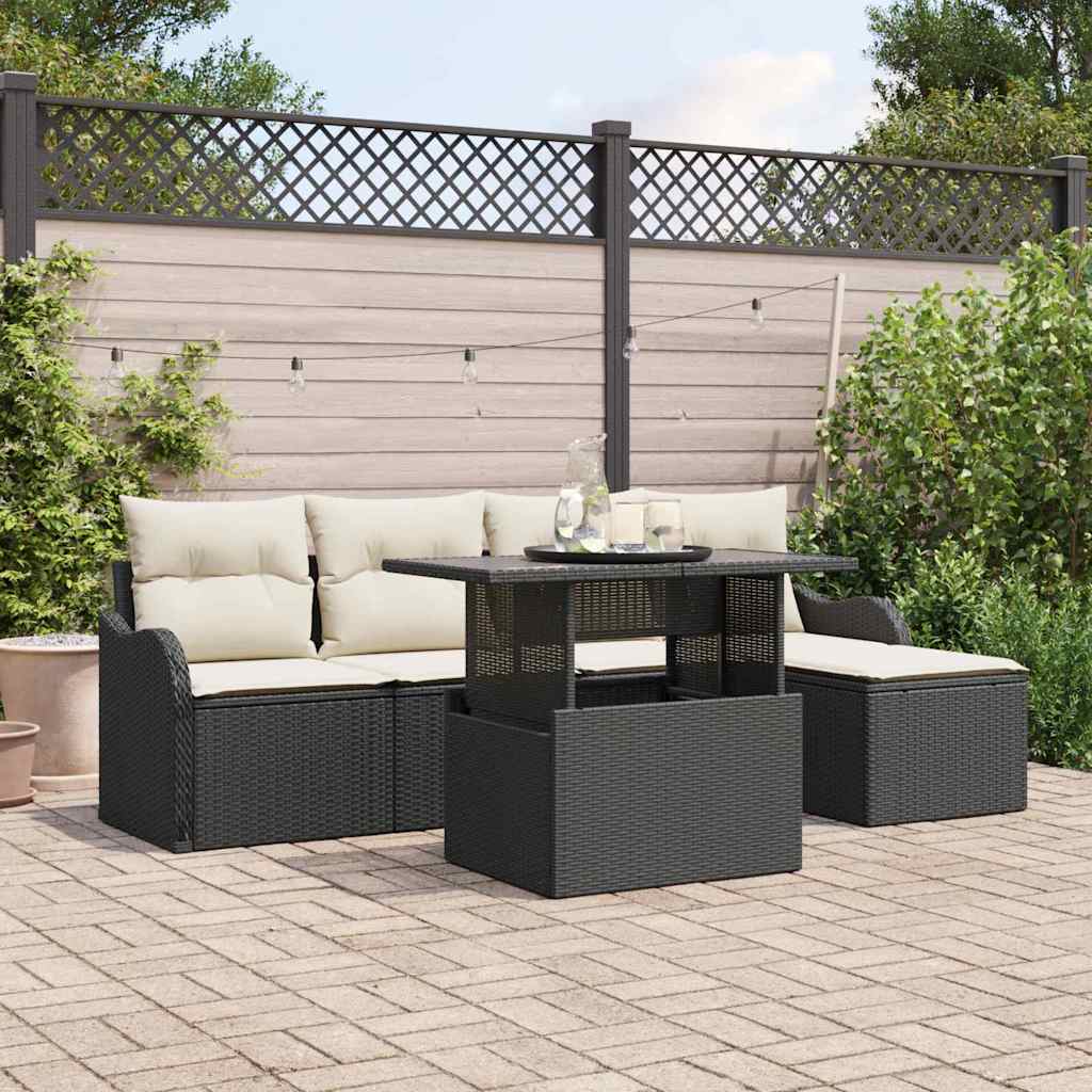 Gartensofa-set mit Kissen 6 pcs Schwarz Polyrattan