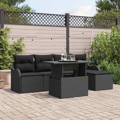 Gartensofa-set mit Kissen 6 pcs Schwarz Polyrattan