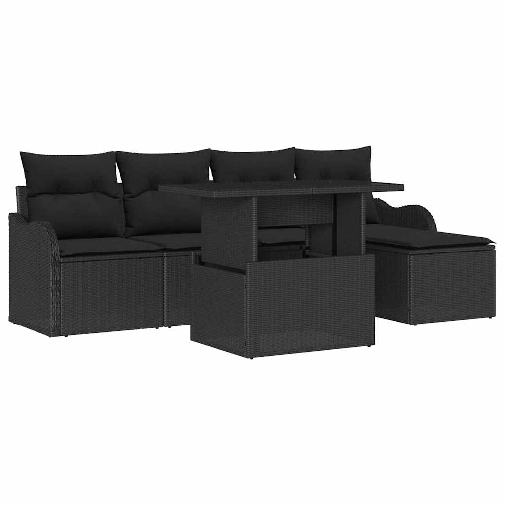 Gartensofa-set mit Kissen 6 pcs Schwarz Polyrattan
