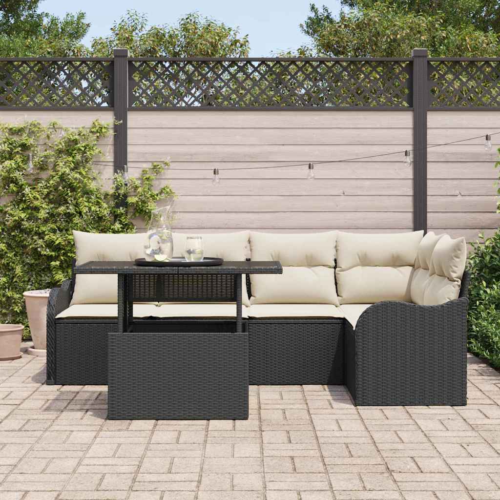 Gartensofa-set mit Kissen mit Kissen 6 pcs Schwarz Poly Rattan