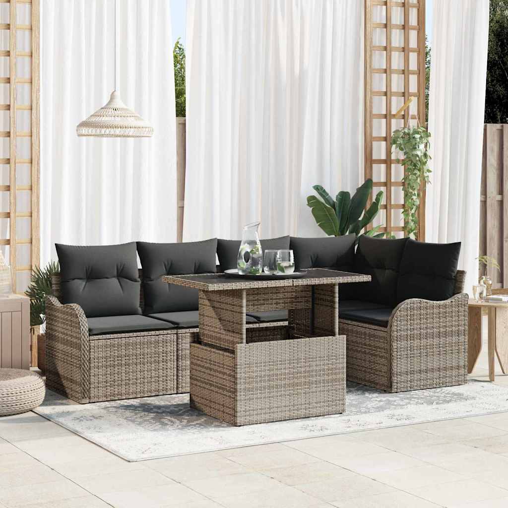 vidaXL Garten-Sofa-Set mit Kissen mit Kissen 6 pcs Grau Poly Rattan