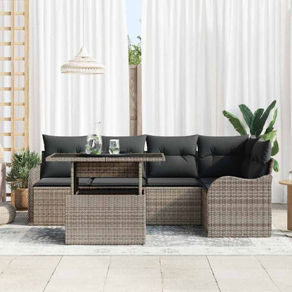 vidaXL Garten-Sofa-Set mit Kissen mit Kissen 6 pcs Grau Poly Rattan
