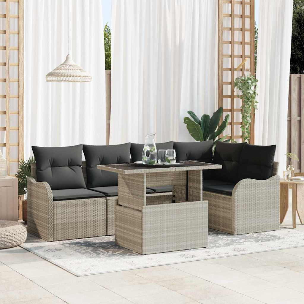 vidaXL Gartensofa-set mit Kissen mit Kissen 6 pcs Hellgrau Poly Rattan