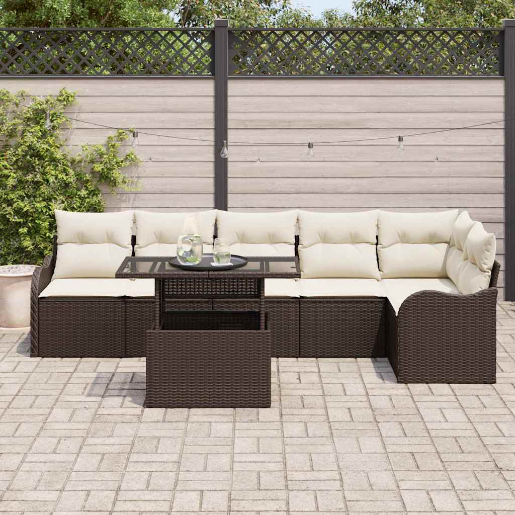 Garten-Sofa-Set mit Kissen mit Kissen 7 pcs Braun Poly Rattan