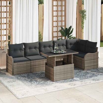 Garten-Sofa-Set mit Kissen mit Kissen 7 pcs Grau Poly Rattan