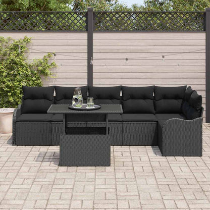 vidaXL Garten-Sofa-Set mit Kissen mit Kissen 7 pcs Schwarz Poly Rattan