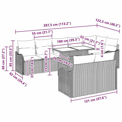 Garten-Sofa-Set mit Kissen mit Kissen 9 pcs Braun Poly Rattan