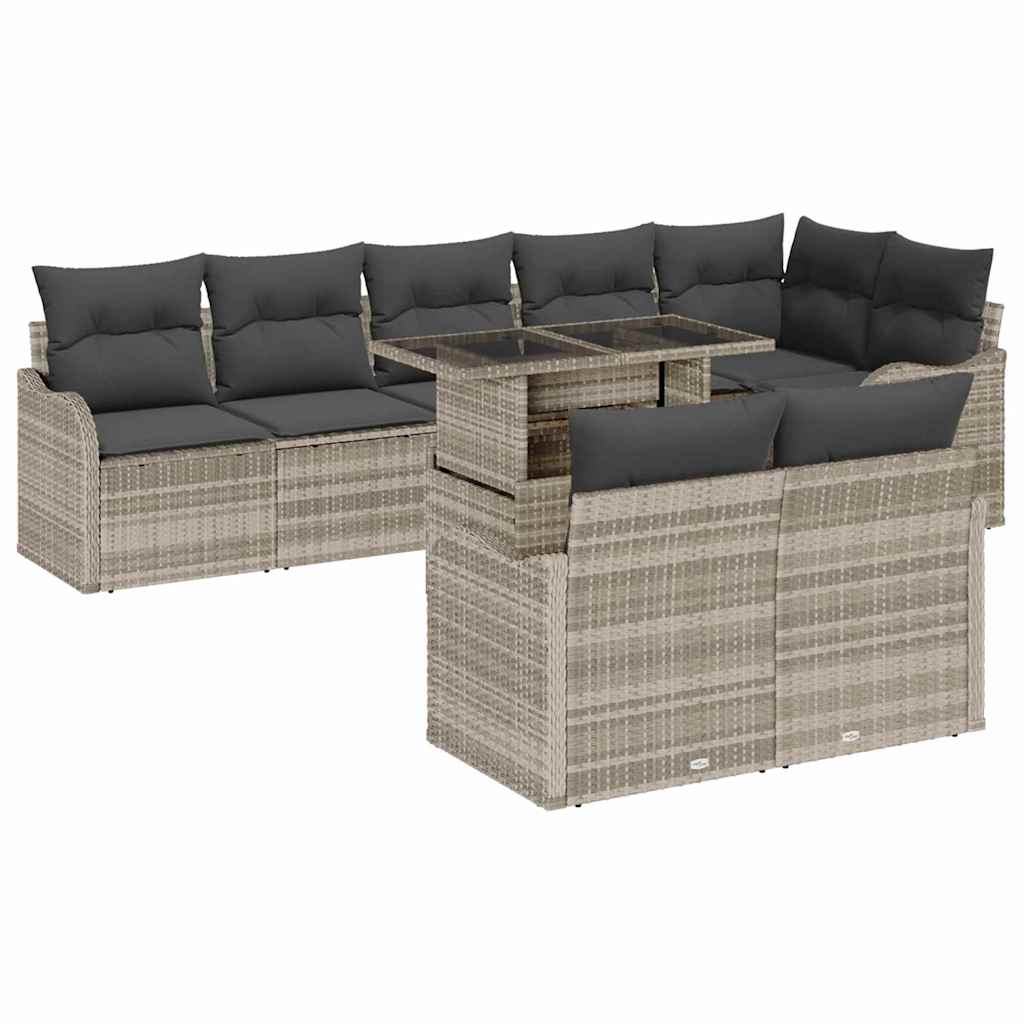 Garten-Sofa-Set mit Kissen 9 pcs Hellgrau Poly Rattan
