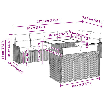 Garten-Sofa-Set mit Kissen 9 pcs Hellgrau Poly Rattan