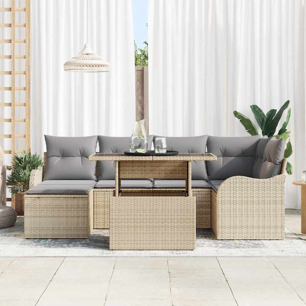 vidaXL Salon de jardin avec coussins et rangement 7 pcs Beige résine tressée
