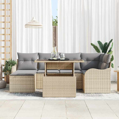 vidaXL Salon de jardin avec coussins et rangement 7 pcs Beige résine tressée