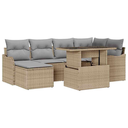 vidaXL Salon de jardin avec coussins et rangement 7 pcs Beige résine tressée