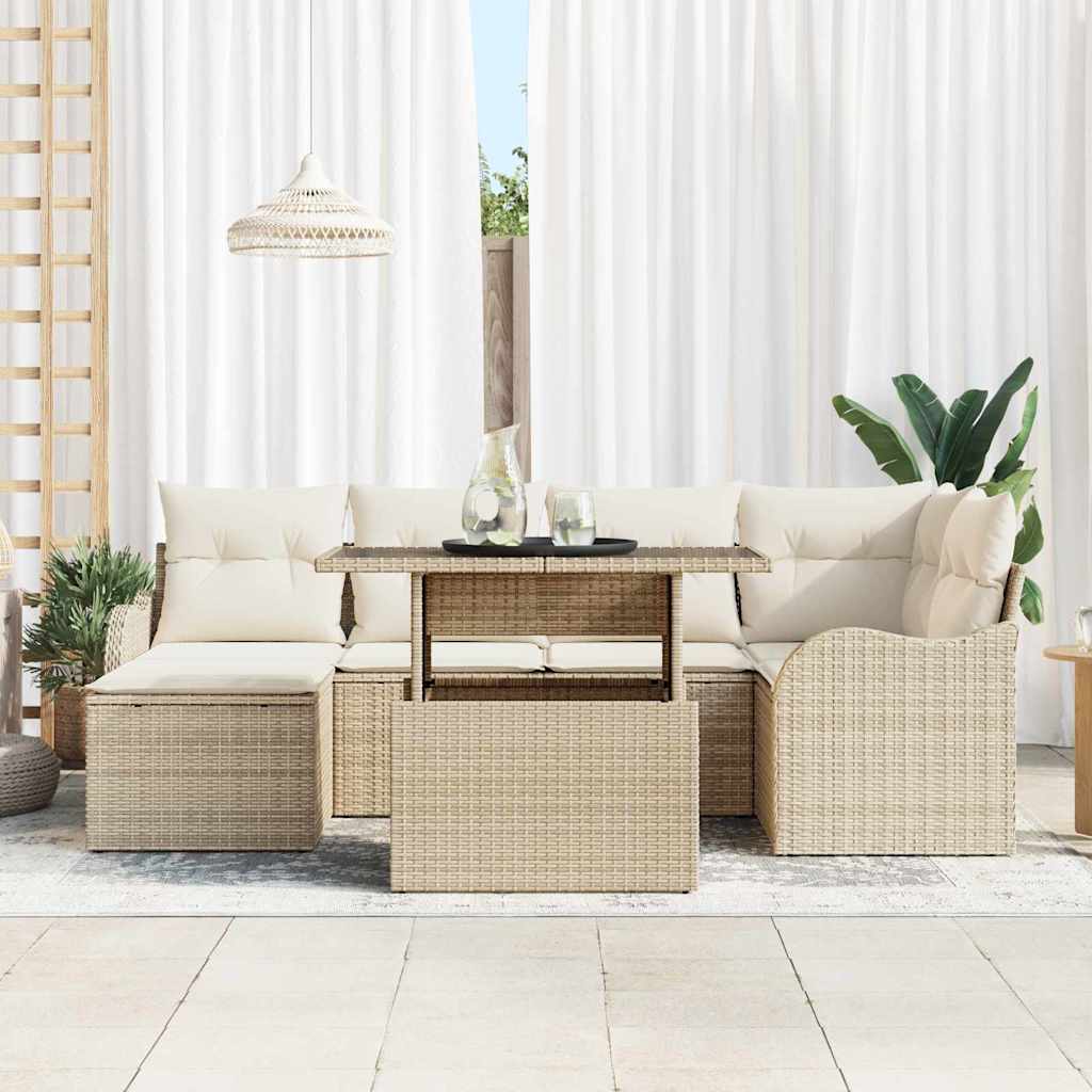 vidaXL Salon de jardin avec coussins et rangement 7 pcs Beige résine tressée