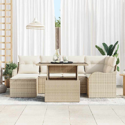 vidaXL Salon de jardin avec coussins et rangement 7 pcs Beige résine tressée