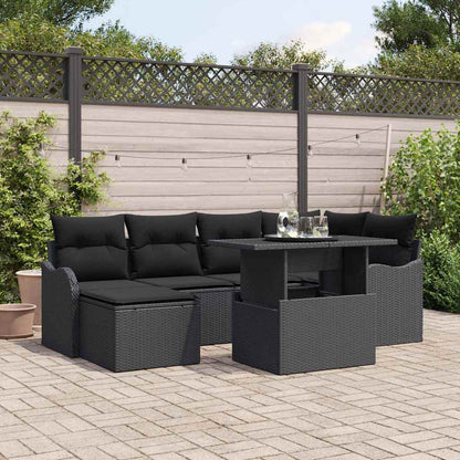 Garten-Sofa-Set mit Kissen 7 pcs Schwarz Poly Rattan