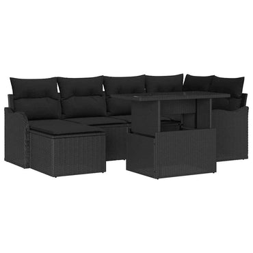 vidaXL Salon de jardin avec coussins 7 pcs Résine tressée Noir