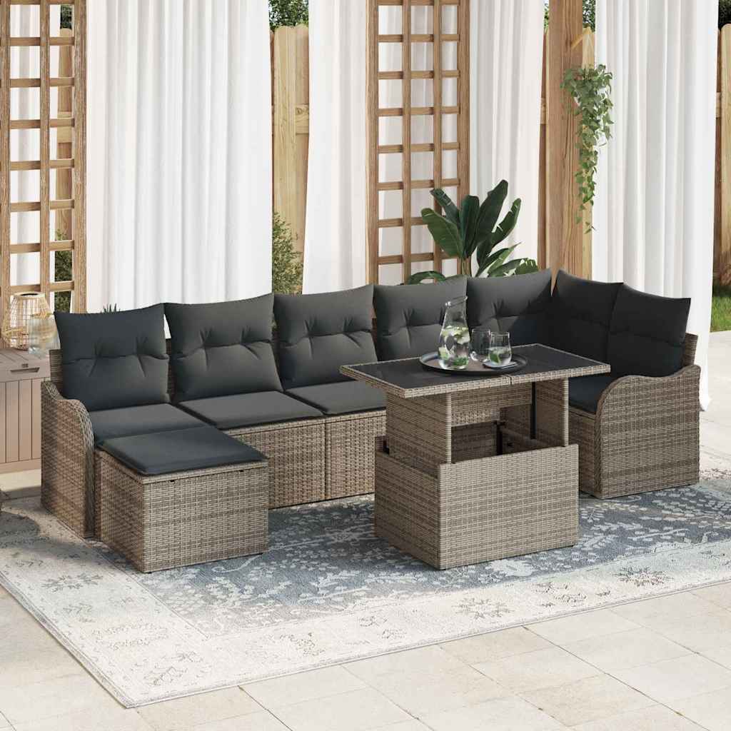 Gartensofa-set mit Kissen 8 pcs Grau Poly Rattan