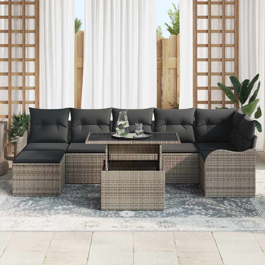 Gartensofa-set mit Kissen 8 pcs Grau Poly Rattan