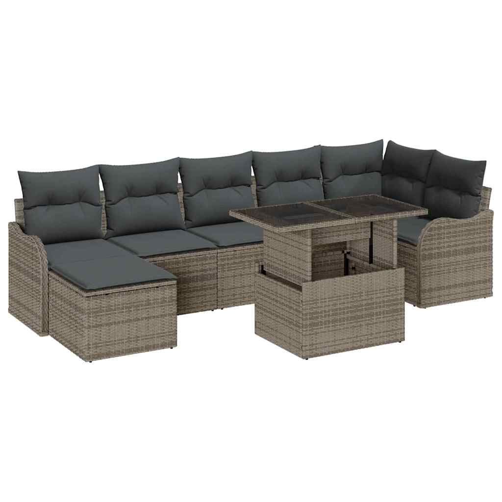 Gartensofa-set mit Kissen 8 pcs Grau Poly Rattan