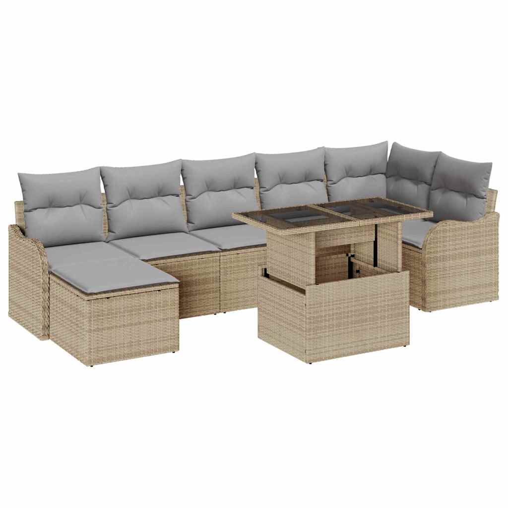 Garten-Sofa-Set mit Kissen mit Speicher 8 pcs Beige Poly Rattan