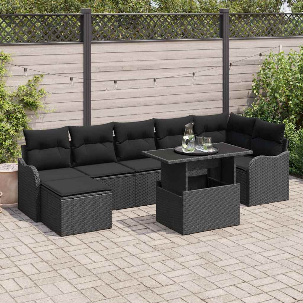 Garten-Sofa-Set mit Kissen 8 pcs Schwarz Poly Rattan