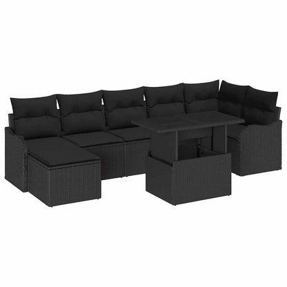 Garten-Sofa-Set mit Kissen 8 pcs Schwarz Poly Rattan