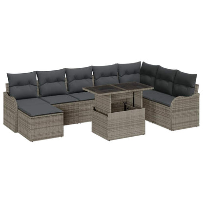 Garten-Sofa-Set mit Kissen mit Speicher 9 pcs Grau Poly Rattan