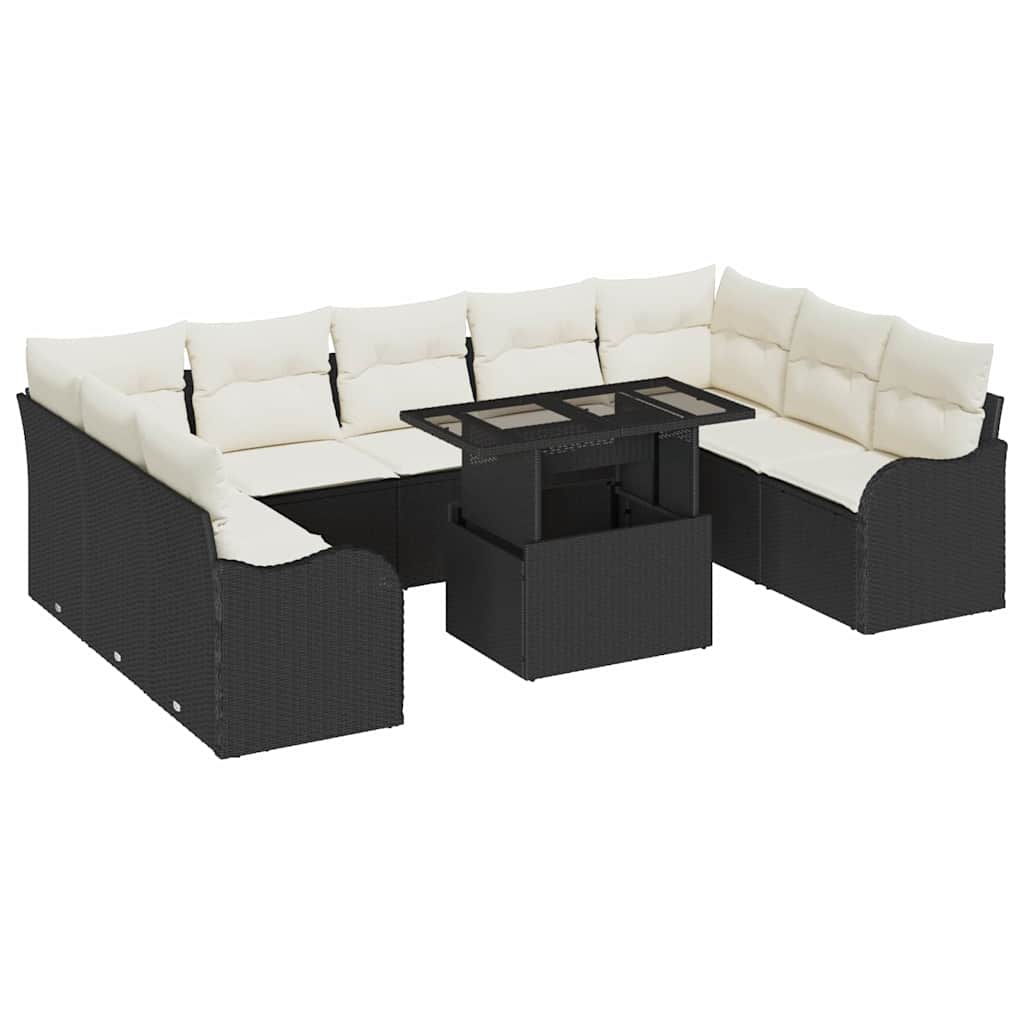 Garten-Sofa-Set mit Kissen 10 pcs Schwarz Poly Rattan