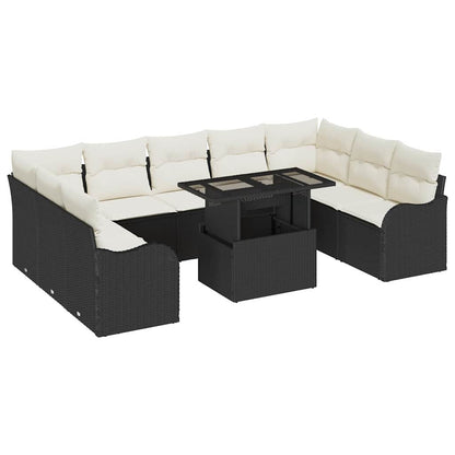 Garten-Sofa-Set mit Kissen 10 pcs Schwarz Poly Rattan