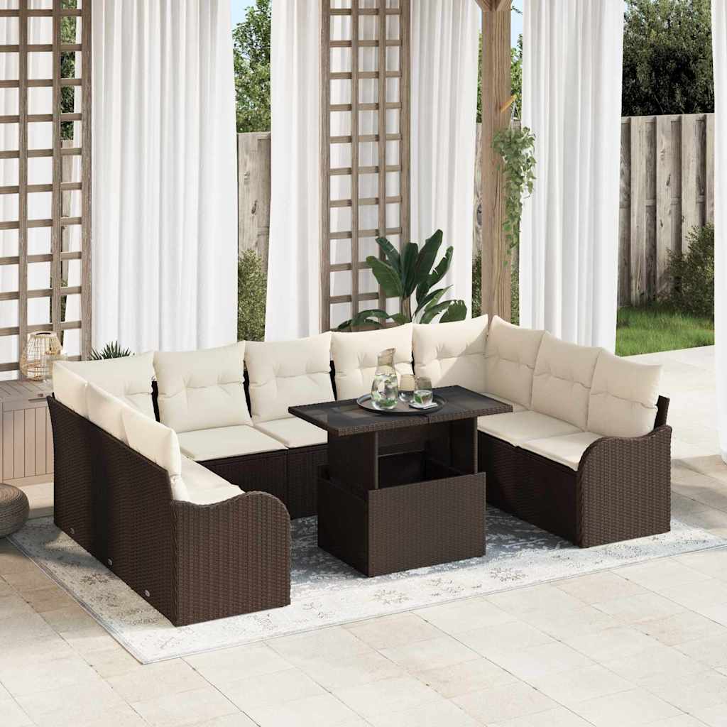 Gartensofa-set mit Kissen mit Kissen 10 pcs Braun Poly Rattan