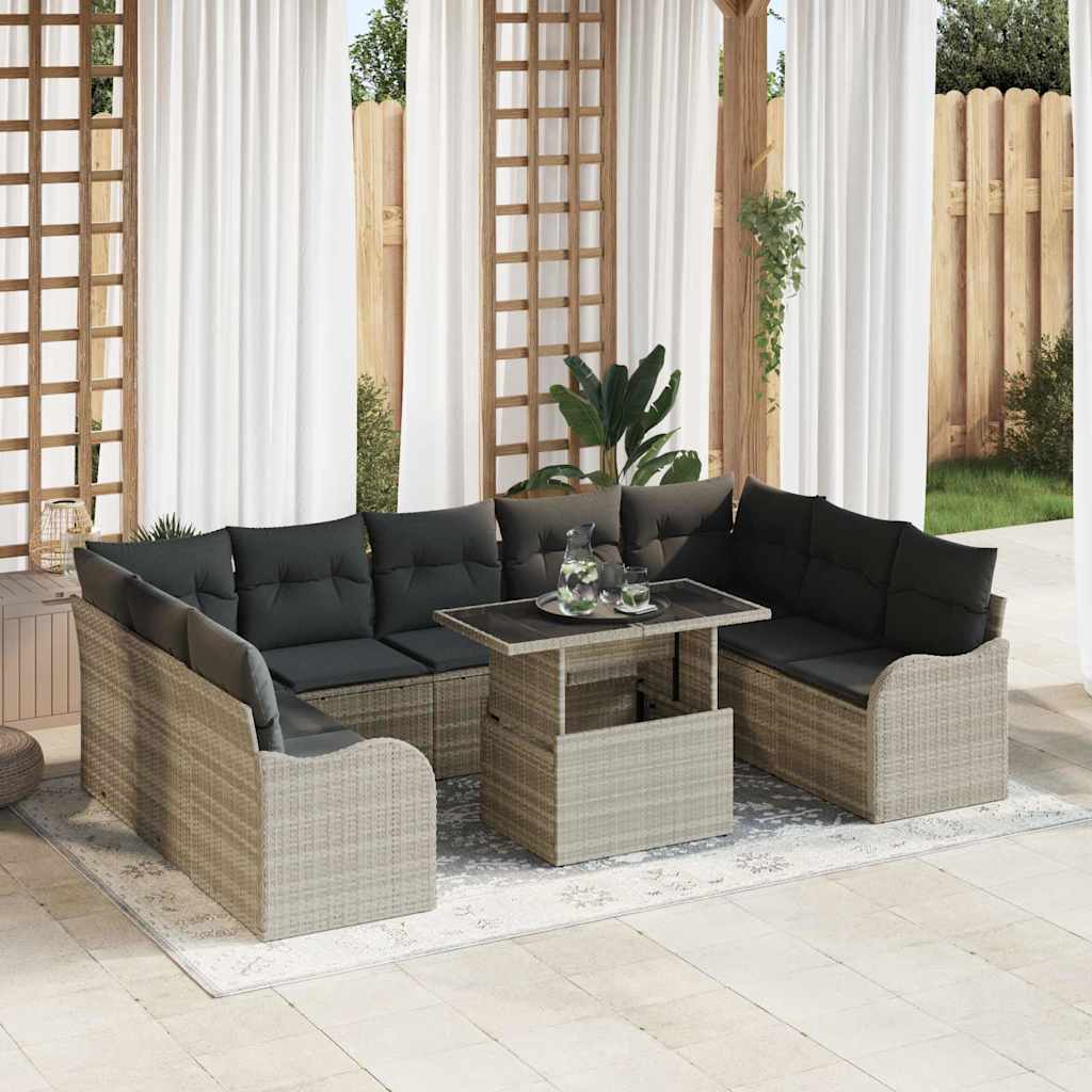 Gartensofa-set mit Kissen 10 pcs Hellgrau Poly Rattan