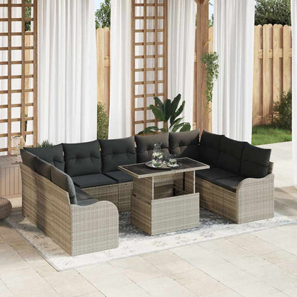 Gartensofa-set mit Kissen 10 pcs Hellgrau Poly Rattan