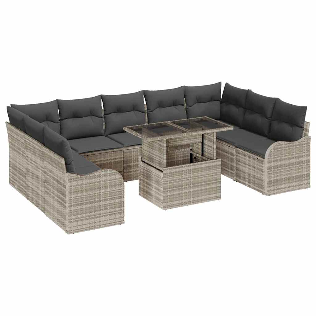 Gartensofa-set mit Kissen 10 pcs Hellgrau Poly Rattan