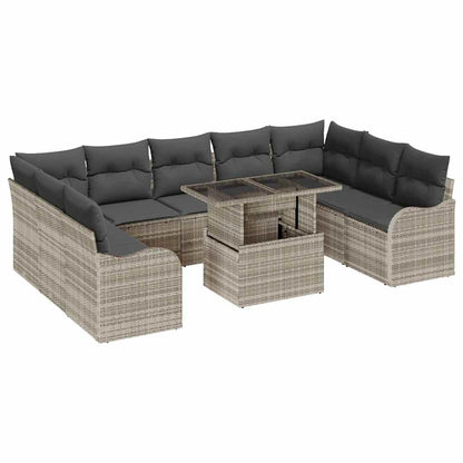 Gartensofa-set mit Kissen 10 pcs Hellgrau Poly Rattan
