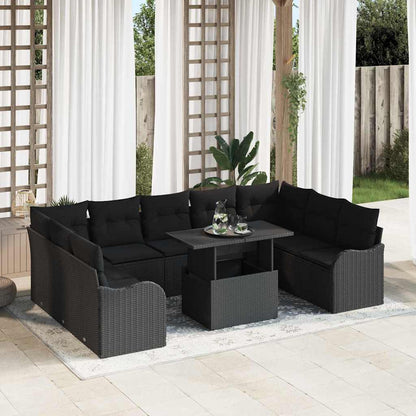 Gartensofa-set mit Kissen mit Kissen 10 pcs Schwarz Poly Rattan