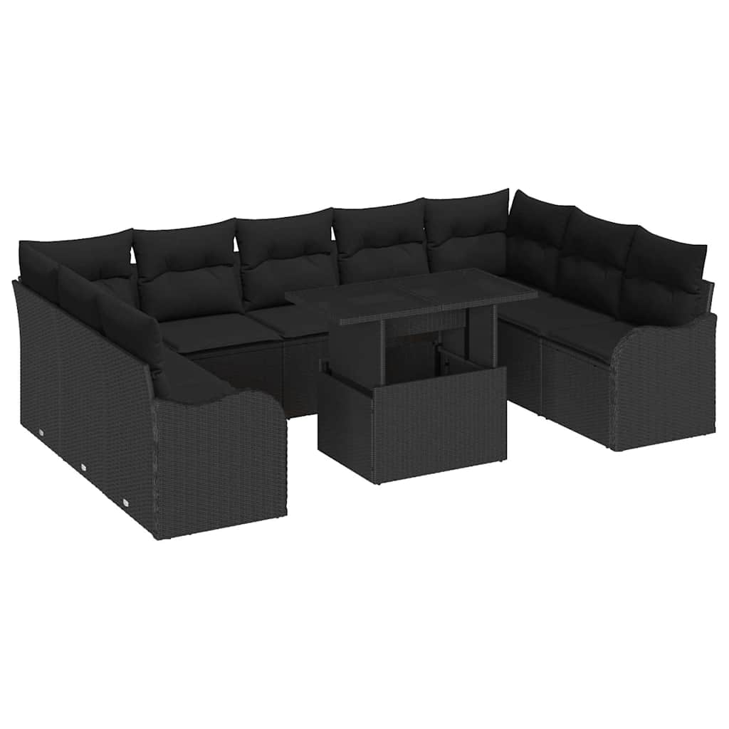 Gartensofa-set mit Kissen mit Kissen 10 pcs Schwarz Poly Rattan