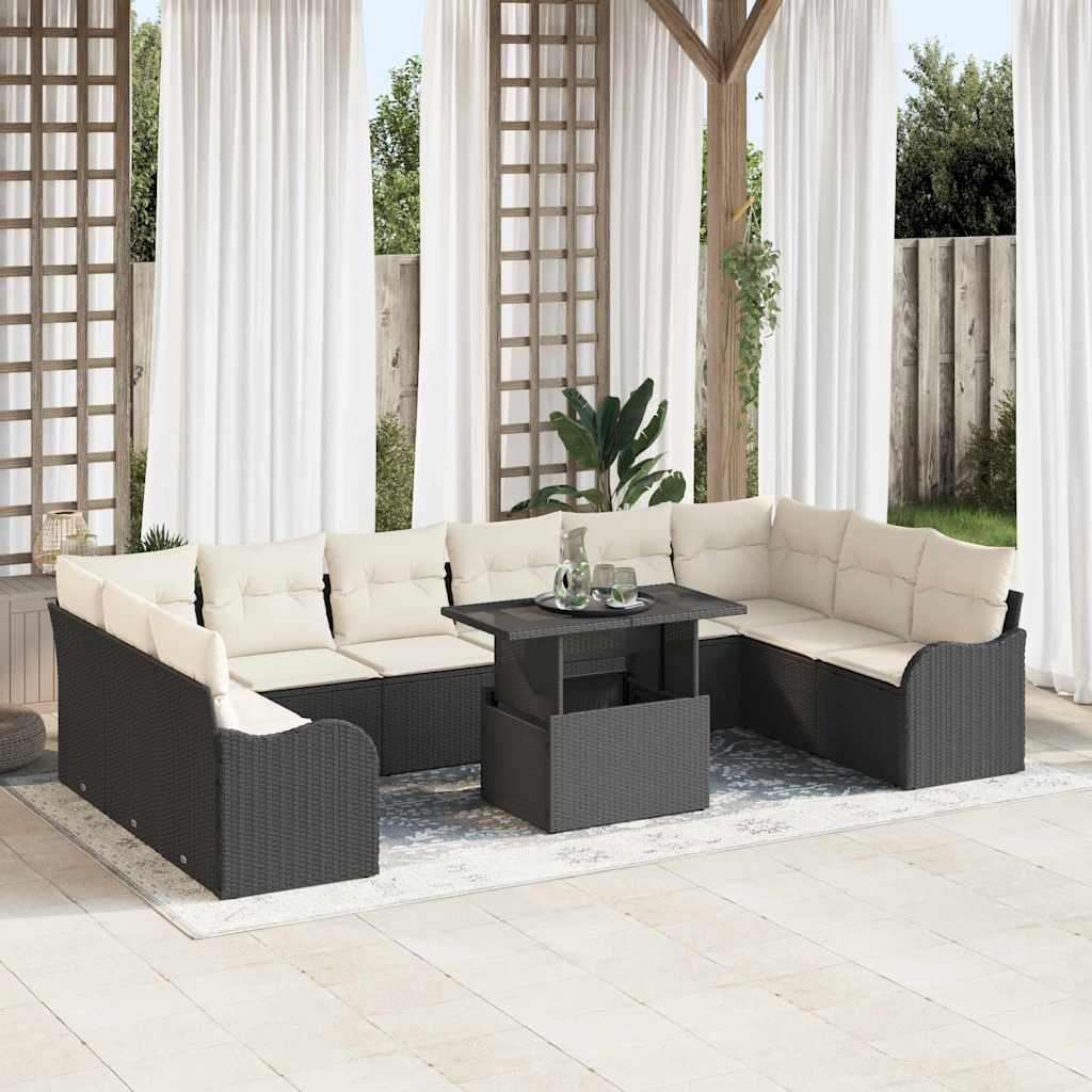 Garten-Sofa-Set mit Kissen 11 pcs Schwarz Poly Rattan