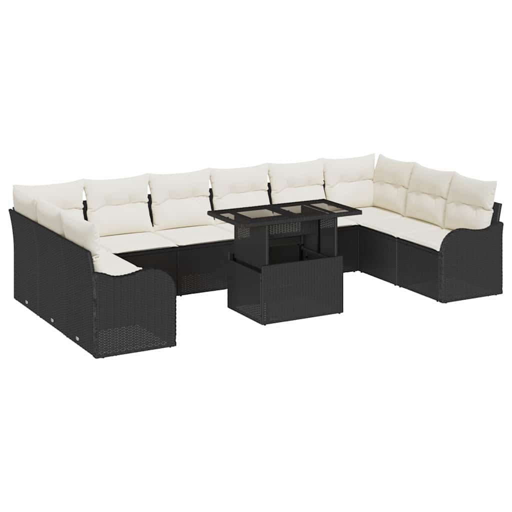 Garten-Sofa-Set mit Kissen 11 pcs Schwarz Poly Rattan
