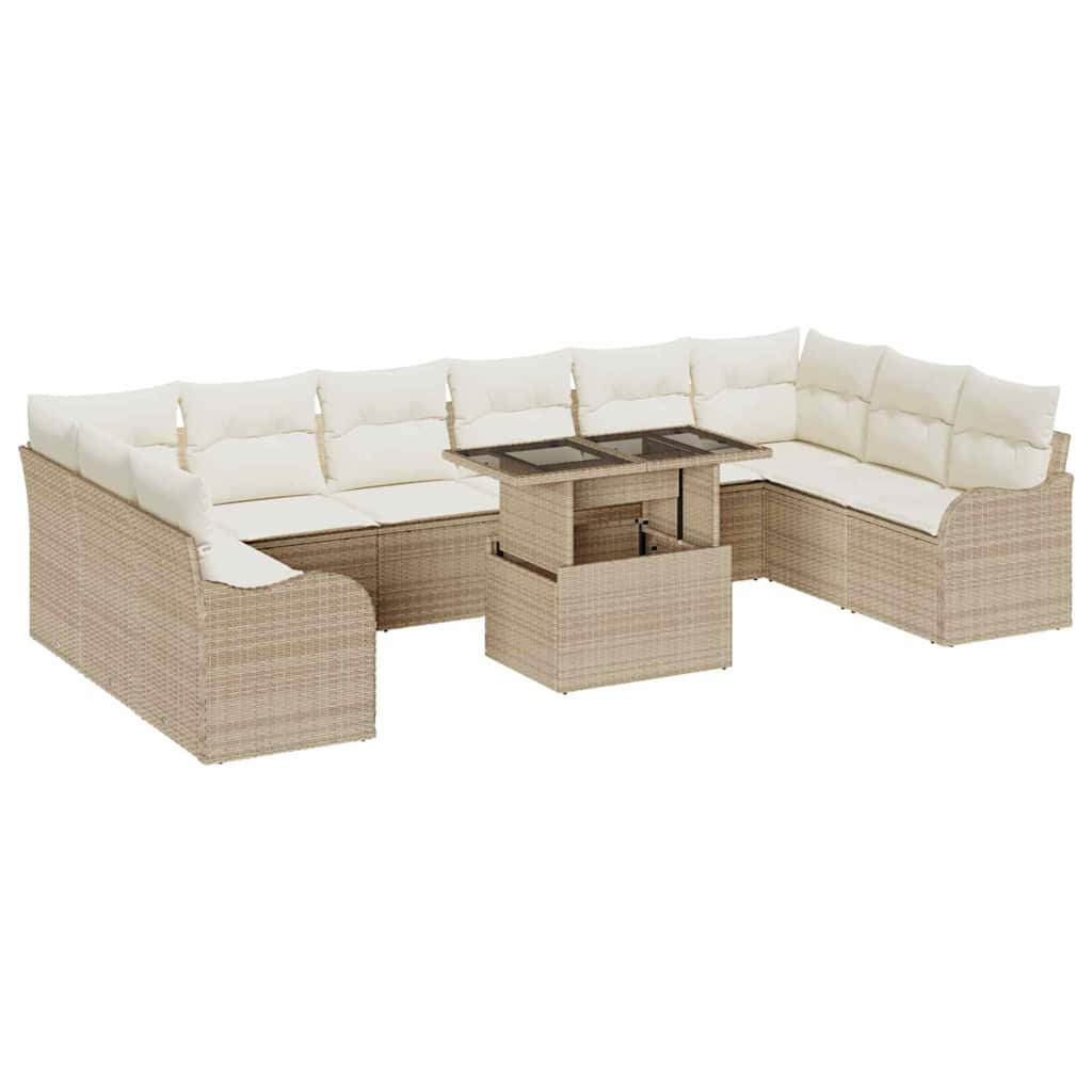Garten-Sofa-Set mit Kissen mit Kissen 11 pcs Beige Poly Rattan