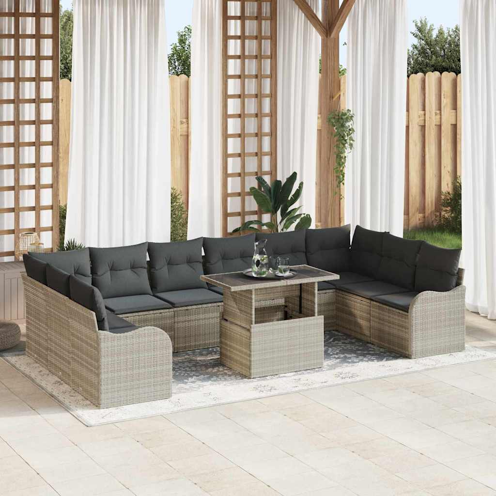 Gartensofa-set mit Kissen 11 pcs Hellgrau Poly Rattan