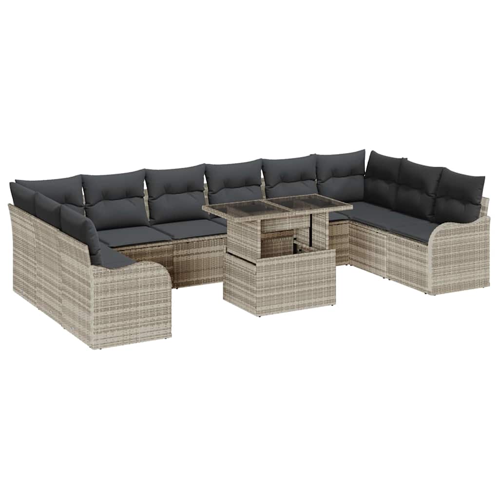Gartensofa-set mit Kissen 11 pcs Hellgrau Poly Rattan